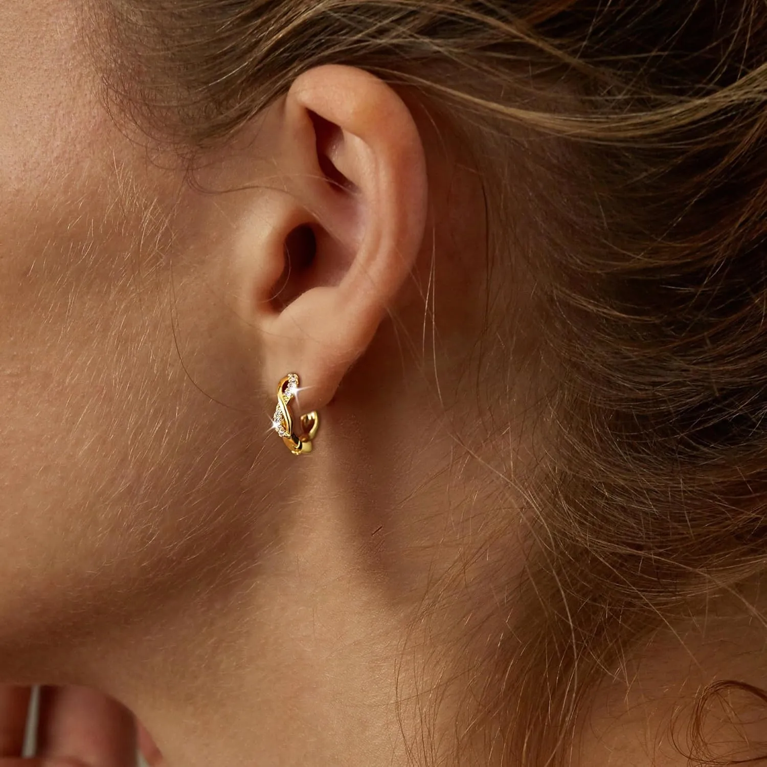 Small Hoop Earrings for Women, 14K Gold Plated Cubic Zirconia Hoop Earrings for Women Hypoallergenic Earrings Lightweight Huggie Earrings CZ Earrings for Women Trendy Jewelry Gifts for Girls