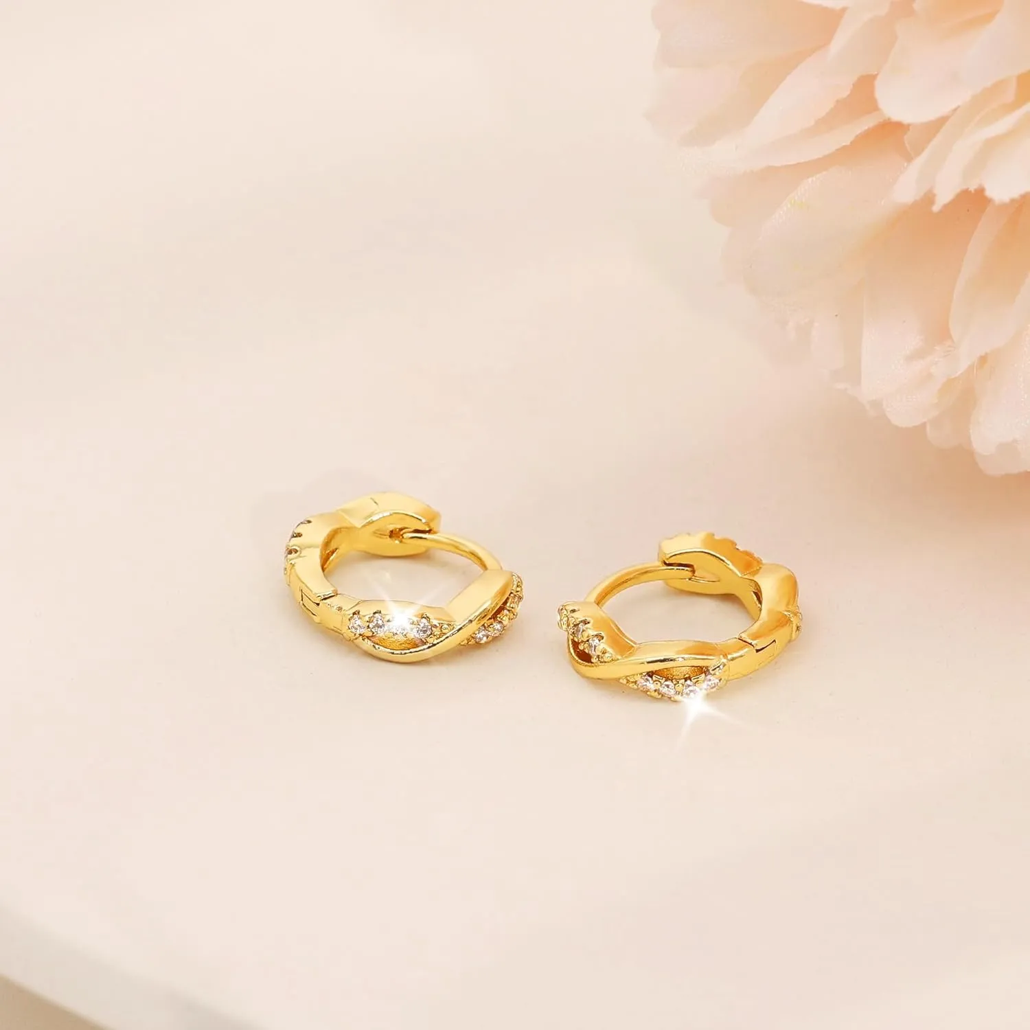 Small Hoop Earrings for Women, 14K Gold Plated Cubic Zirconia Hoop Earrings for Women Hypoallergenic Earrings Lightweight Huggie Earrings CZ Earrings for Women Trendy Jewelry Gifts for Girls