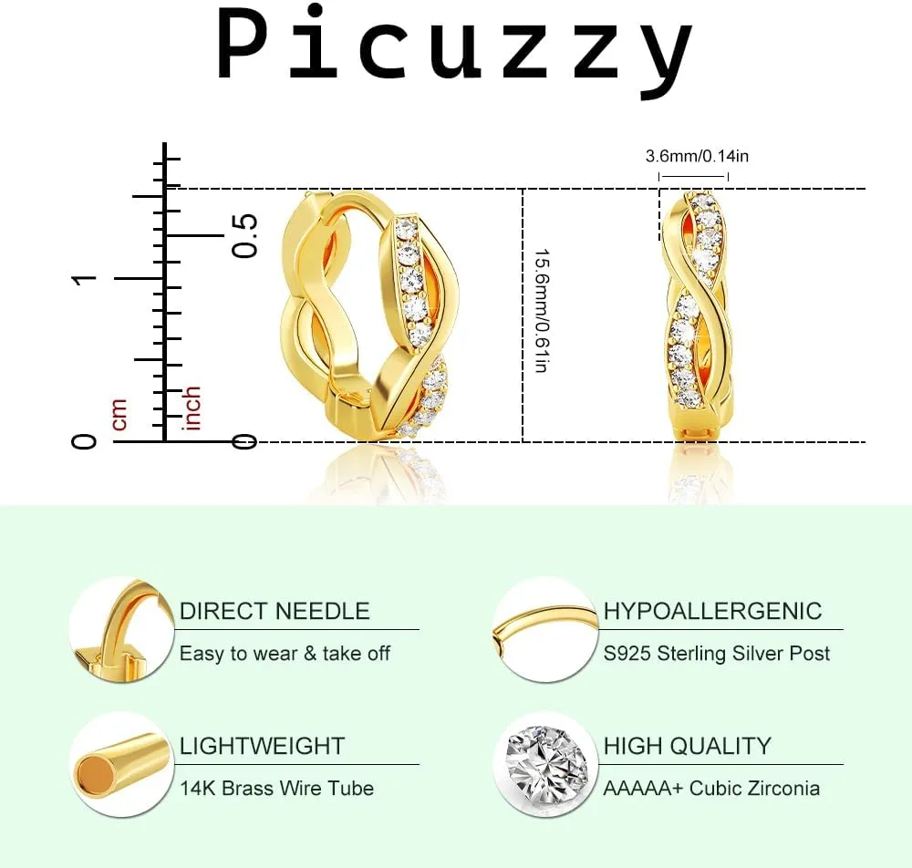 Small Hoop Earrings for Women, 14K Gold Plated Cubic Zirconia Hoop Earrings for Women Hypoallergenic Earrings Lightweight Huggie Earrings CZ Earrings for Women Trendy Jewelry Gifts for Girls