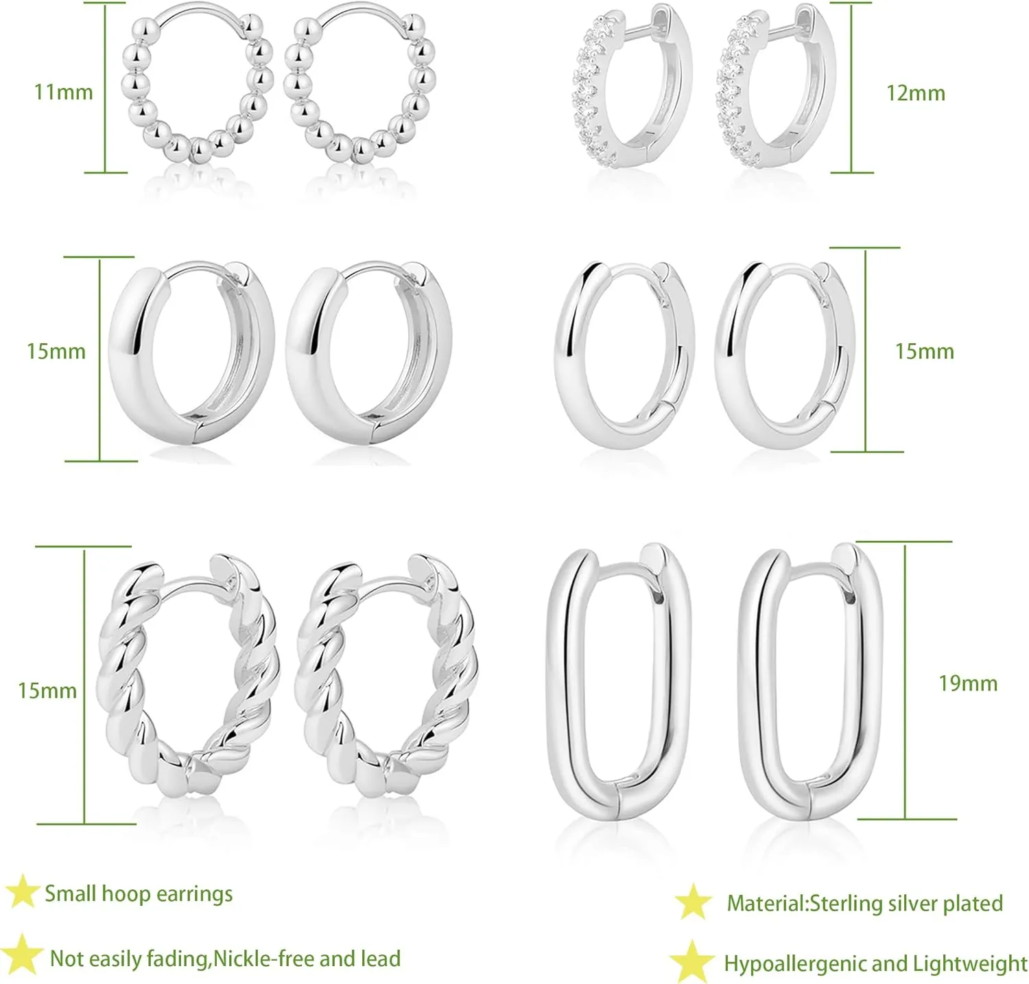 Small Hoop Earrings for Women 14K Gold Plated Huggie Hoop Earrings Lightweight Hypoallergenic Earring Set Cute Earrings Pack for Women Trendy Jewelry Gifts