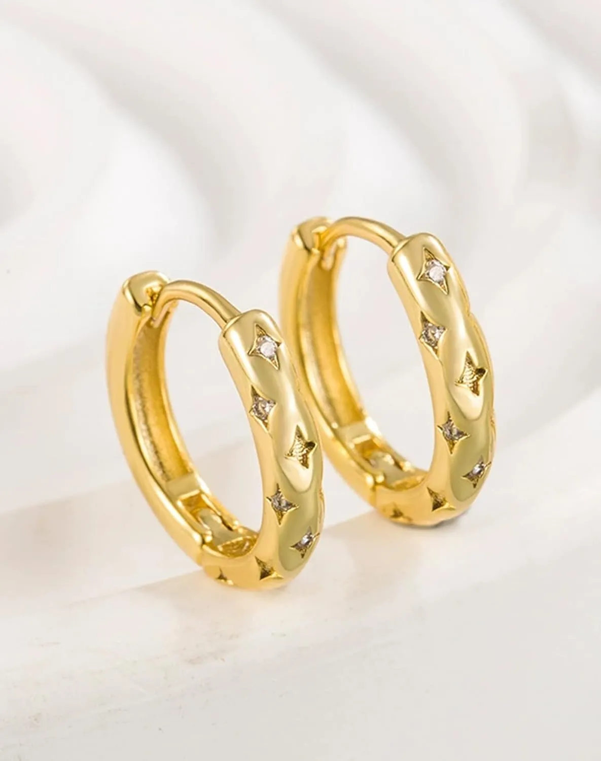 Small Huggie Hoop Earrings for Women, Plated with Hypoallergenic Materials, Lightweight Earrings Featuring a Star