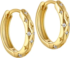 Small Huggie Hoop Earrings for Women, Plated with Hypoallergenic Materials, Lightweight Earrings Featuring a Star
