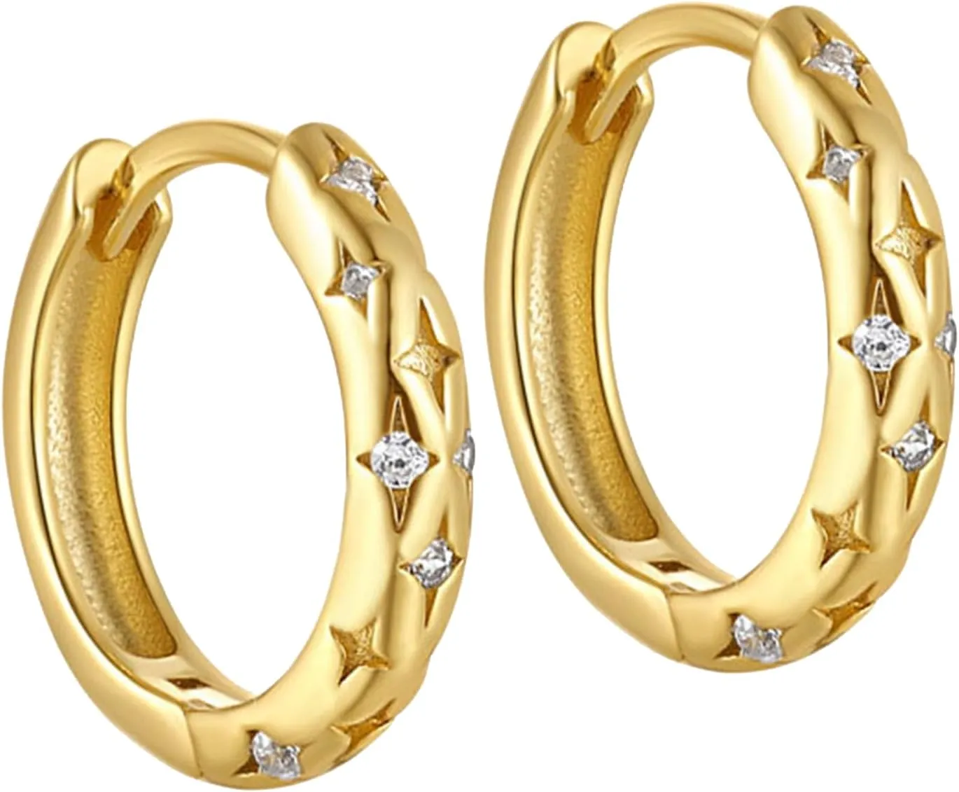 Small Huggie Hoop Earrings for Women, Plated with Hypoallergenic Materials, Lightweight Earrings Featuring a Star