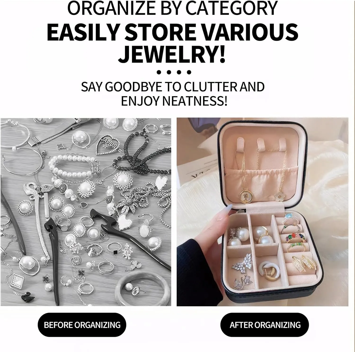 Small Jewelry Box Travel Jewelry Case Portable PU Leather for Girls Women Jewelry Organizer with Mirror, Storage Earring, Necklace, Rings, Beautiful Girl