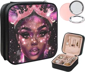 Small Jewelry Box Travel Jewelry Case Portable PU Leather for Girls Women Jewelry Organizer with Mirror, Storage Earring, Necklace, Rings, Beautiful Girl