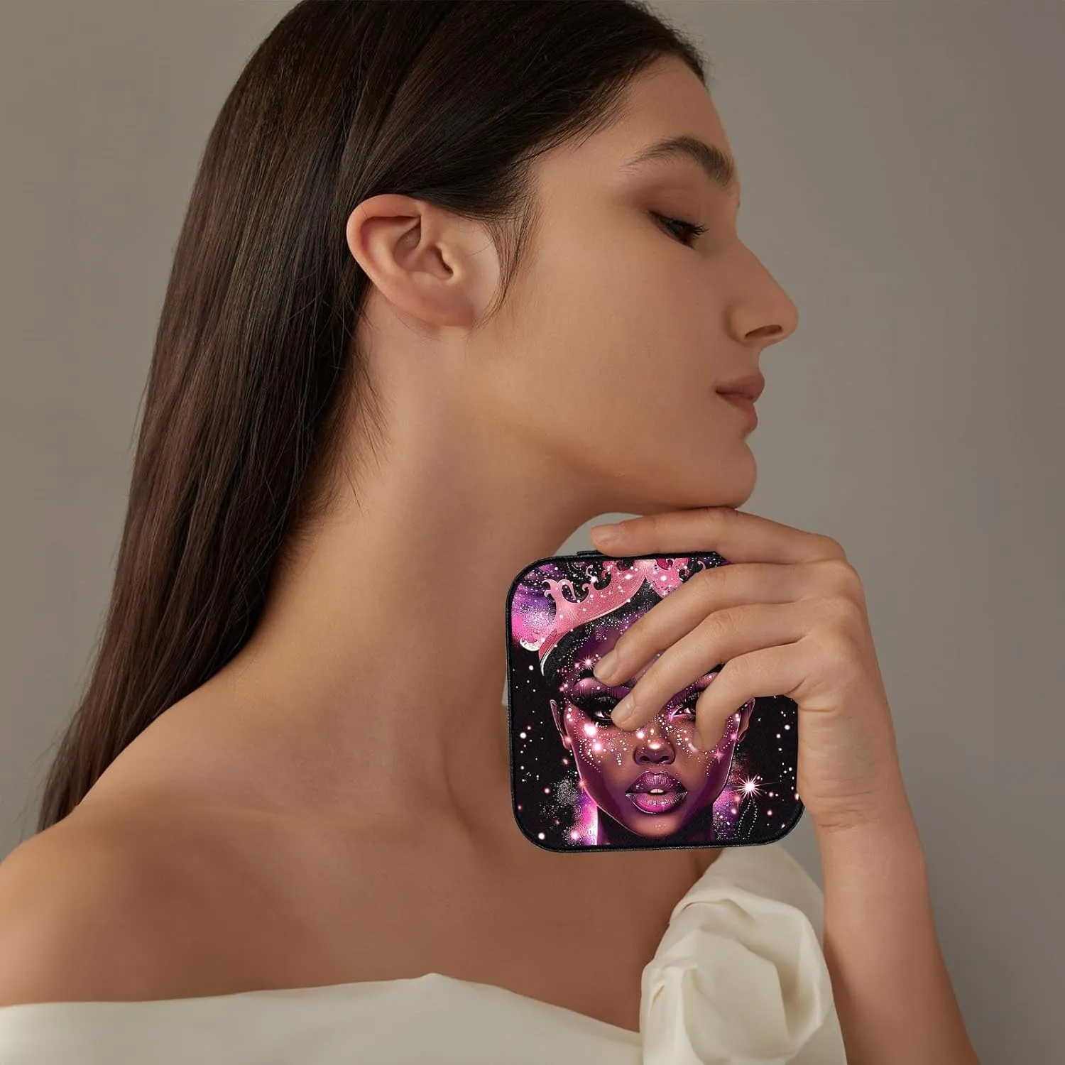 Small Jewelry Box Travel Jewelry Case Portable PU Leather for Girls Women Jewelry Organizer with Mirror, Storage Earring, Necklace, Rings, Beautiful Girl