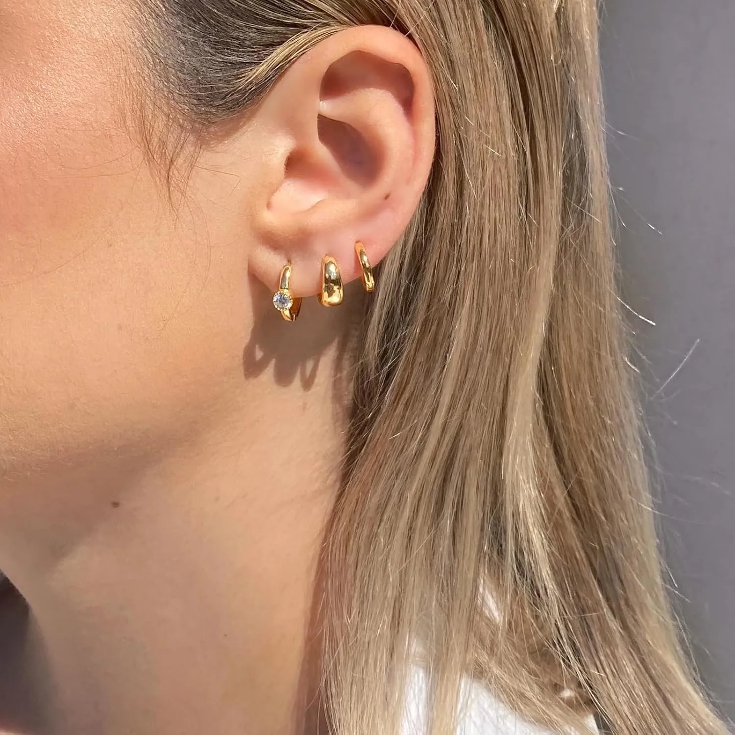 Small Sterling Silver Huggie Hoop Earrings Set for Women, 14K Gold Plated Cartilage Earings for Multiple Piercing Hypoallergenic Trendy Jewelry, Dainty Tiny Mini Stack Cubic Zircon Earring Gift
