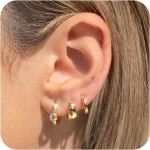 Small Sterling Silver Huggie Hoop Earrings Set for Women, 14K Gold Plated Cartilage Earings for Multiple Piercing Hypoallergenic Trendy Jewelry, Dainty Tiny Mini Stack Cubic Zircon Earring Gift
