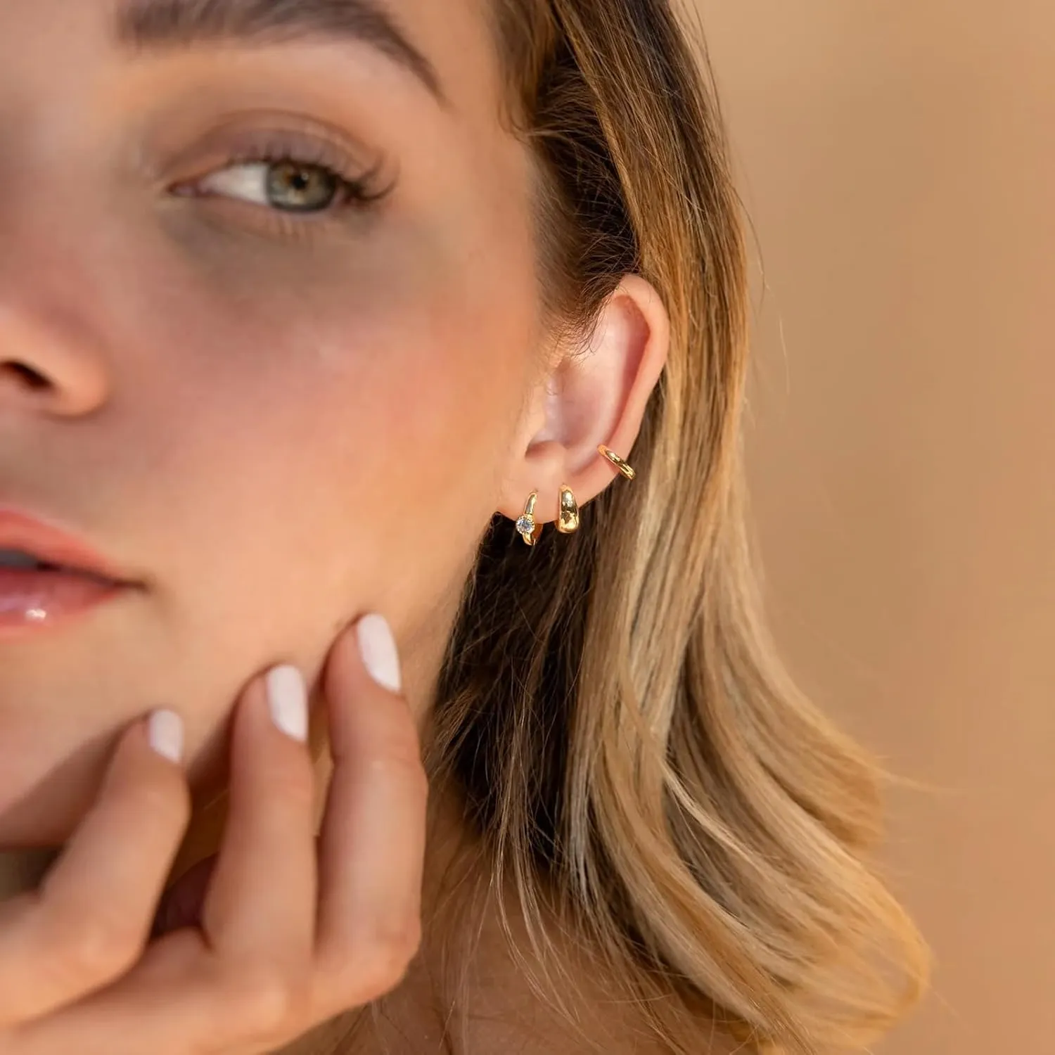 Small Sterling Silver Huggie Hoop Earrings Set for Women, 14K Gold Plated Cartilage Earings for Multiple Piercing Hypoallergenic Trendy Jewelry, Dainty Tiny Mini Stack Cubic Zircon Earring Gift