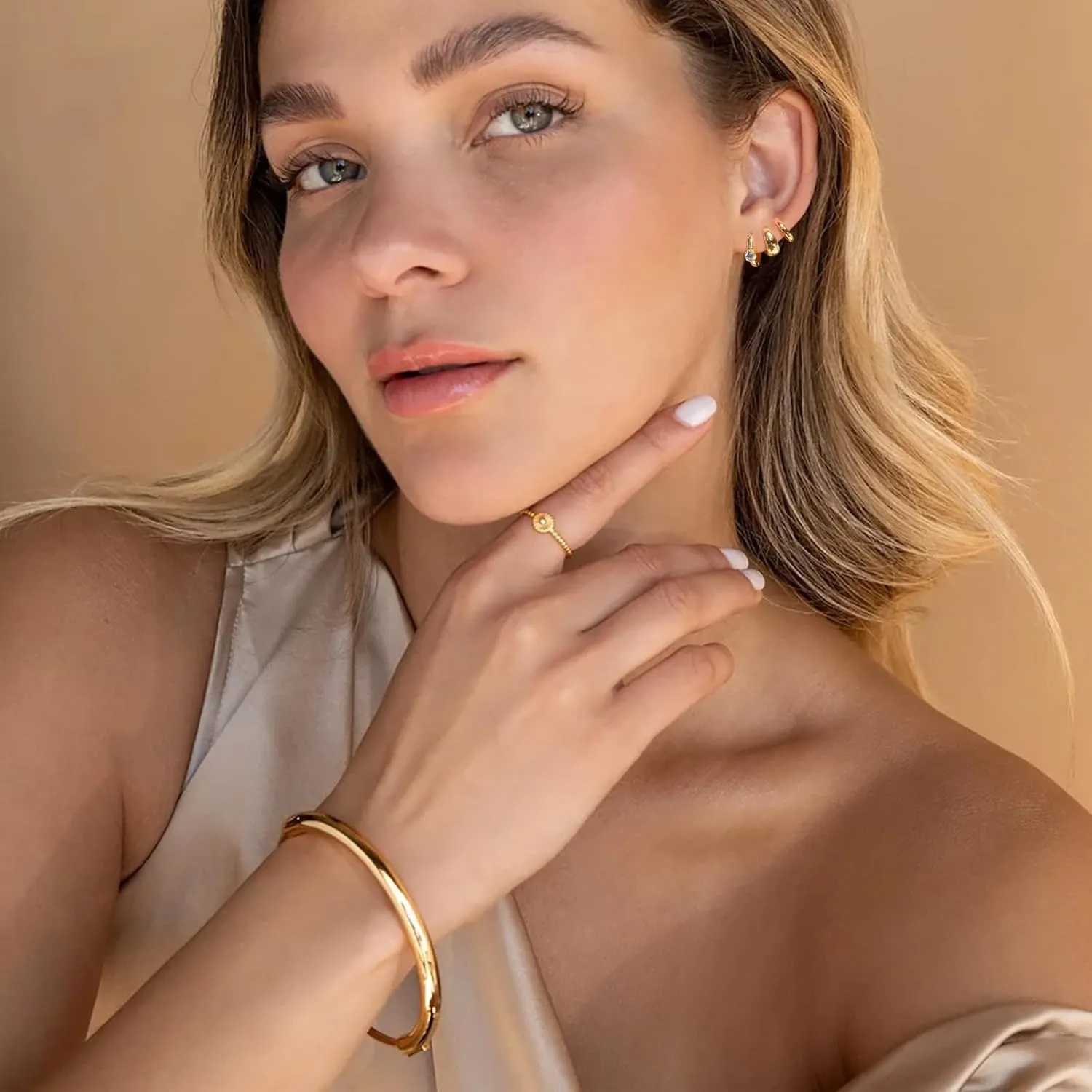 Small Sterling Silver Huggie Hoop Earrings Set for Women, 14K Gold Plated Cartilage Earings for Multiple Piercing Hypoallergenic Trendy Jewelry, Dainty Tiny Mini Stack Cubic Zircon Earring Gift