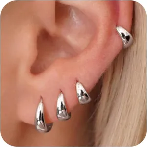 Small Sterling Silver Huggie Hoop Earrings Set for Women, Silver Earrings for Multiple Piercing Hypoallergenic Lightweight Trendy Jewelry, Dainty Cartilage Cubic Zircon Earrings for Women's Christmas Gifts