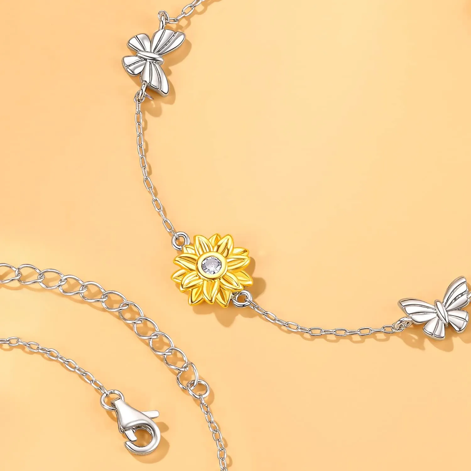 SNZM Bracelets for Women-925 Sterling Silver Sunflower Bracelet Chain Adjustable Heart Charm Link Birthday Sunflower Jewelry Gifts for Women/Daughter/Girlfriend