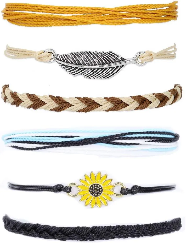 Softones Boho Rope Ankle Bracelets for Women Waterproof Adjustable Braided Anklets for Women - Turtle|Wave|Beads|Infinite|Starfish|Boat Anchor