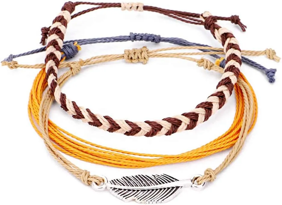 Softones Boho Rope Ankle Bracelets for Women Waterproof Adjustable Braided Anklets for Women - Turtle|Wave|Beads|Infinite|Starfish|Boat Anchor