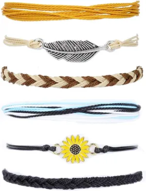 Softones Boho Rope Ankle Bracelets for Women Waterproof Adjustable Braided Anklets for Women - Turtle|Wave|Beads|Infinite|Starfish|Boat Anchor