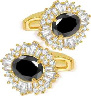 Sogee Black Crystal Cufflinks for Men Real Gold Plated Cubic Zirconia Mens Cuff Links for Wedding Party Unique Gift