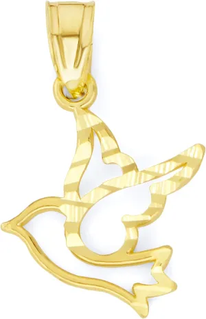 Solid 10k or 14k Gold Dove Pendant - Religious Animal Jewelry Gifts for Her
