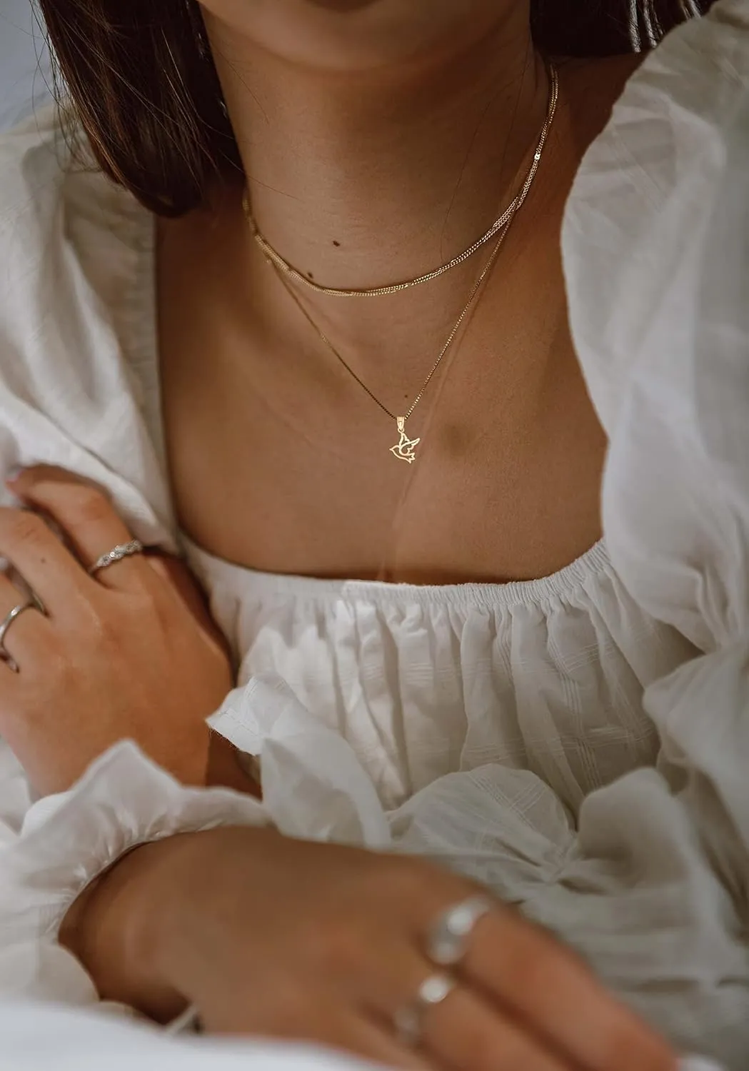 Solid 10k or 14k Gold Dove Pendant - Religious Animal Jewelry Gifts for Her