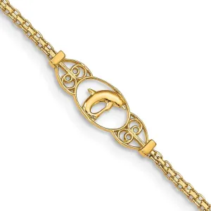 Solid 14k Yellow Gold Dolphin Anklet - with Secure Lobster Lock Clasp 10"