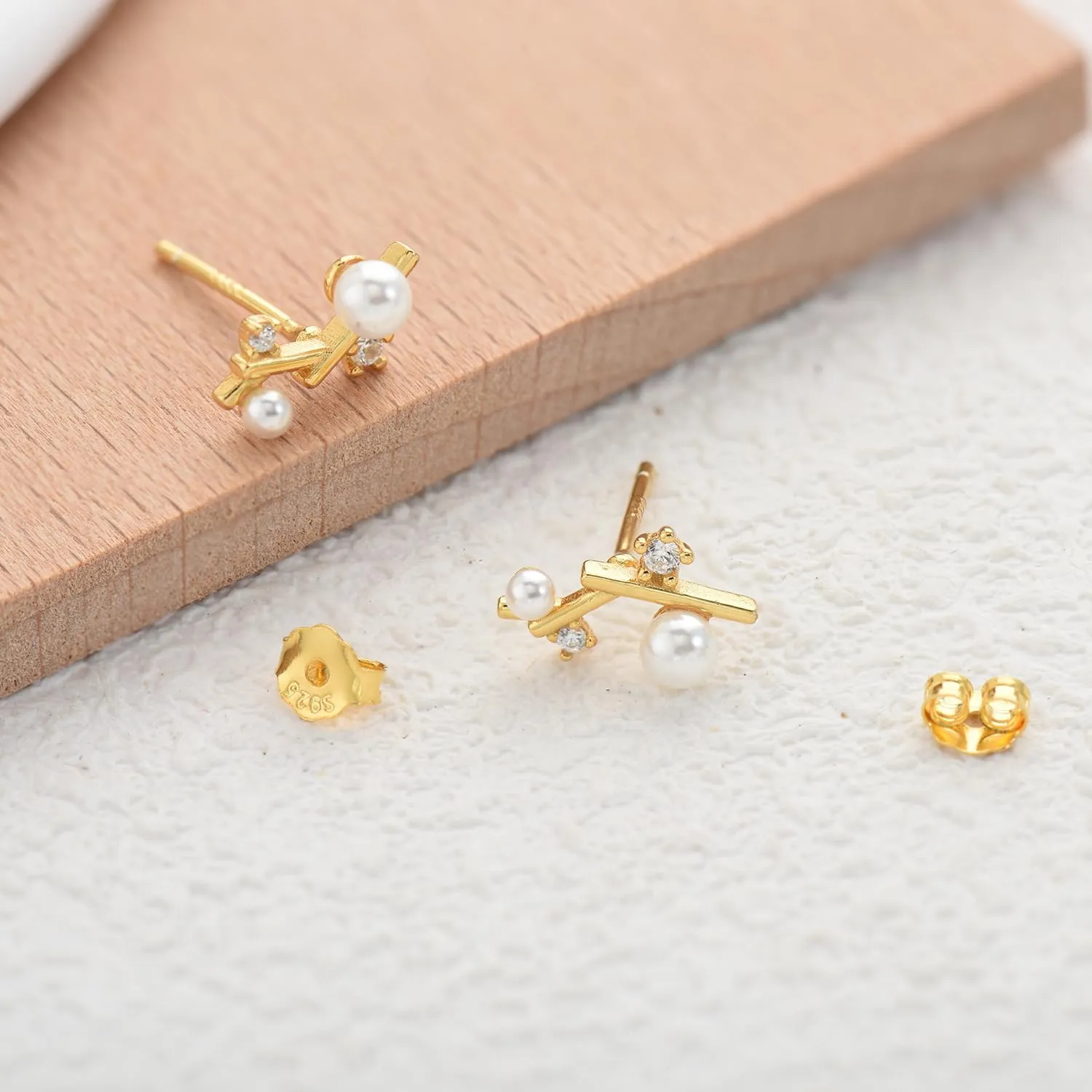 Solid 925 Sterling Silver Earrings Small 18K Gold Plated Stud Earrings for Women Trendy Hypoallergenic Cute Earrings Star Moon Sun Heart Cross Dots Pearl CZ Diamond Earrings Jewelry Christmas Gifts