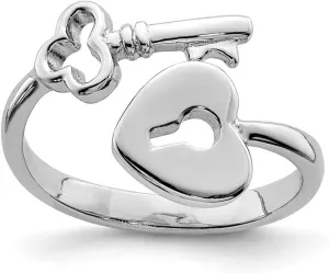 Solid 925 Sterling Silver Heart Lock and Key Toe Ring Adjustable