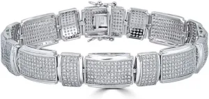 Solid 925 Sterling Silver Men's Custom Link Bracelet - Iced Flooded Out Micropave Cz - Super Icy Unique Handmade Mens Hip Hop Bracelet 8.5"