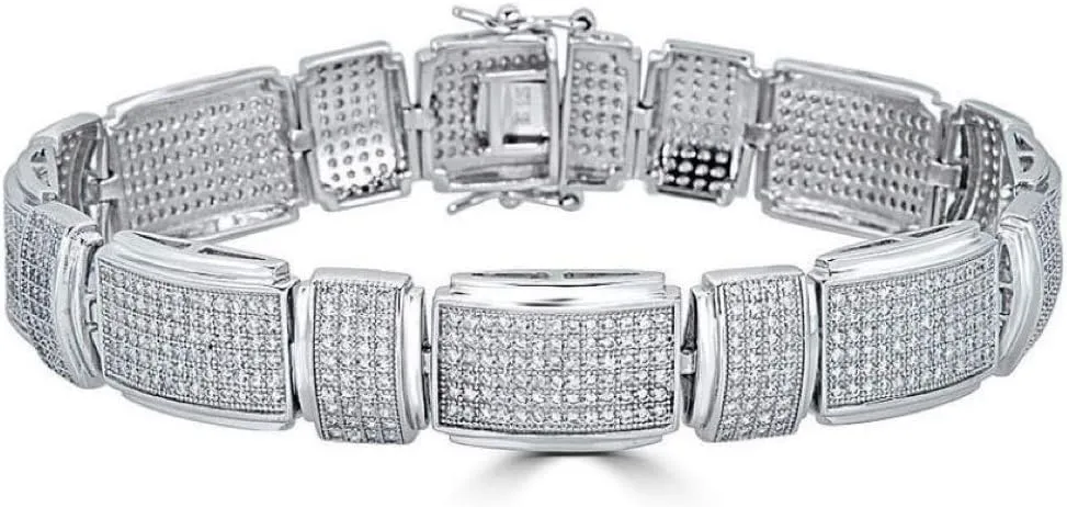 Solid 925 Sterling Silver Men's Custom Link Bracelet - Iced Flooded Out Micropave Cz - Super Icy Unique Handmade Mens Hip Hop Bracelet 8.5"