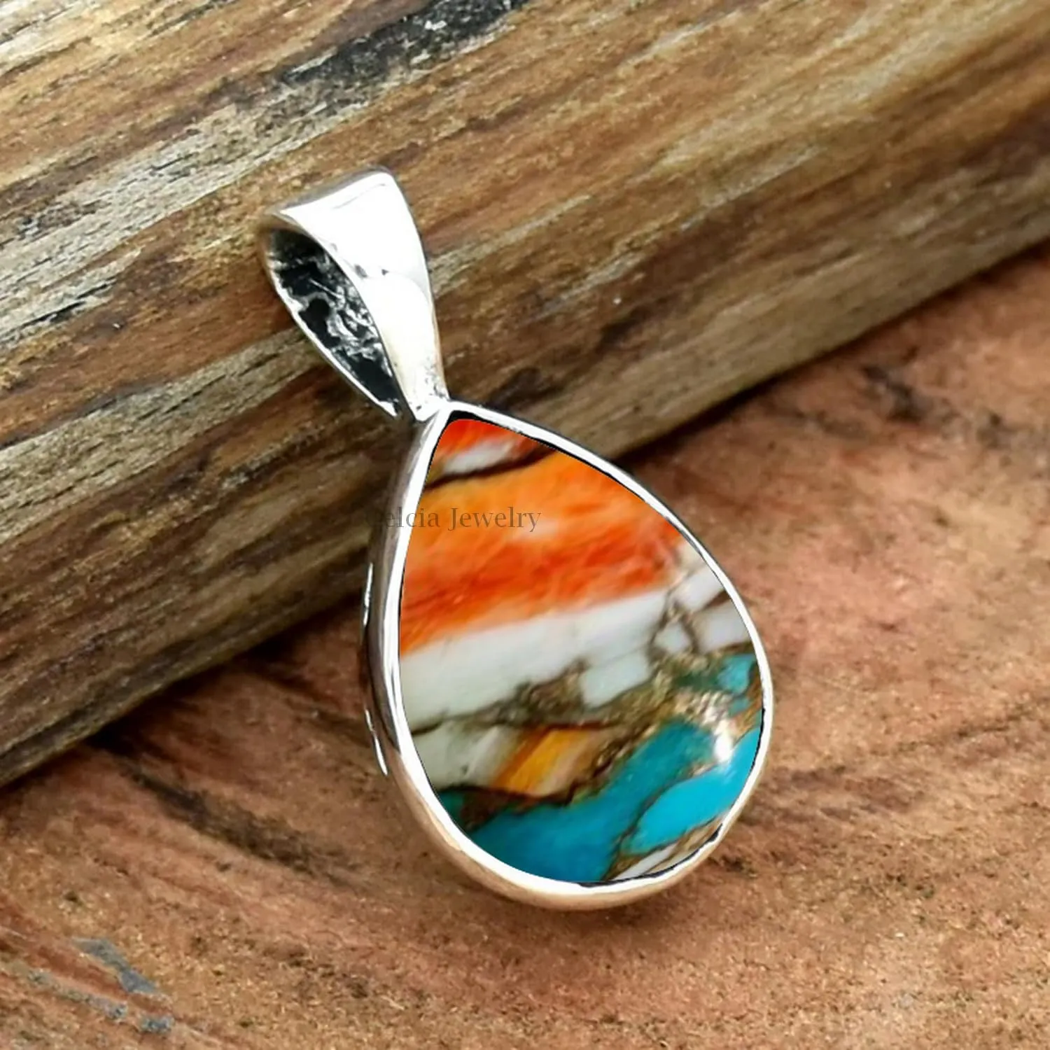 Solid 925 Sterling Silver Pendant for Men Women, Natural Mystic Topaz Faceted Pear Gemstone Unique Handcrafted Pendant for Her Him (US Ring size)