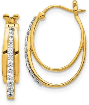 Solid Real 14k Yellow Gold Diamond Hoop Earrings - 20mm x 14mm (.224 cttw.)