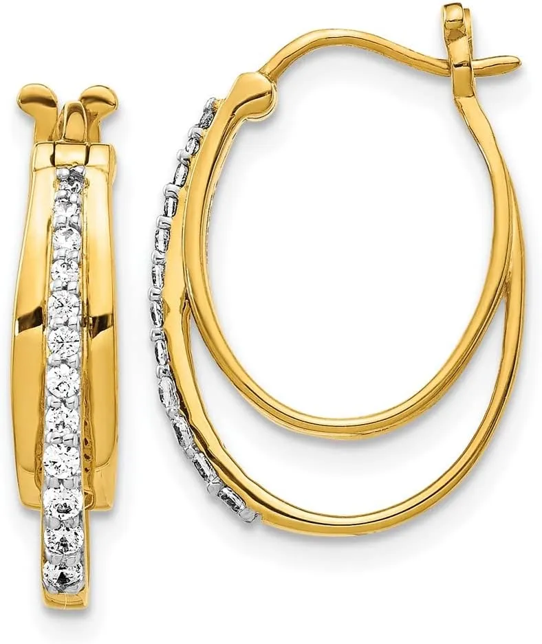 Solid Real 14k Yellow Gold Diamond Hoop Earrings - 20mm x 14mm (.224 cttw.)