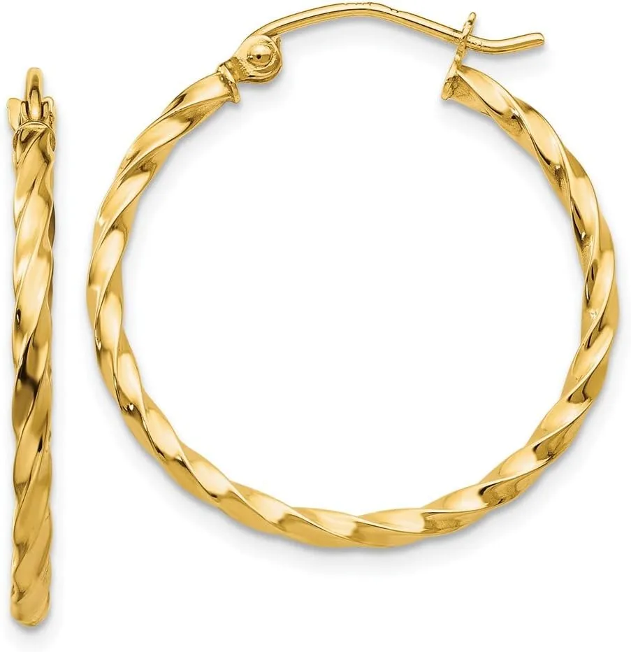 Solid Real 14k Yellow Gold Twist Hoop Earring - 22mm x 2mm