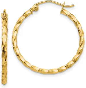Solid Real 14k Yellow Gold Twist Hoop Earring - 22mm x 2mm