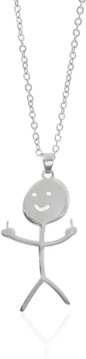 SONGCHANGJEWELRY Personalized Funny Doodle Stainless Steel Necklace - Stainless Steel Smiley Middle Finger Pendant - Handmade Friendship Jewelry - Unique Birthday Gift for Men Women