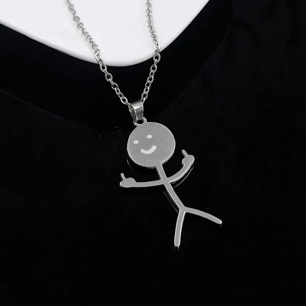 SONGCHANGJEWELRY Personalized Funny Doodle Stainless Steel Necklace - Stainless Steel Smiley Middle Finger Pendant - Handmade Friendship Jewelry - Unique Birthday Gift for Men Women