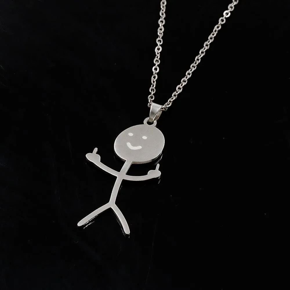 SONGCHANGJEWELRY Personalized Funny Doodle Stainless Steel Necklace - Stainless Steel Smiley Middle Finger Pendant - Handmade Friendship Jewelry - Unique Birthday Gift for Men Women