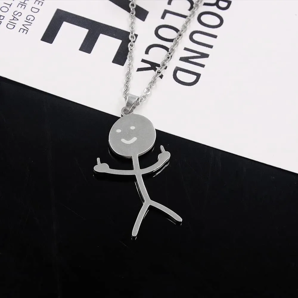SONGCHANGJEWELRY Personalized Funny Doodle Stainless Steel Necklace - Stainless Steel Smiley Middle Finger Pendant - Handmade Friendship Jewelry - Unique Birthday Gift for Men Women