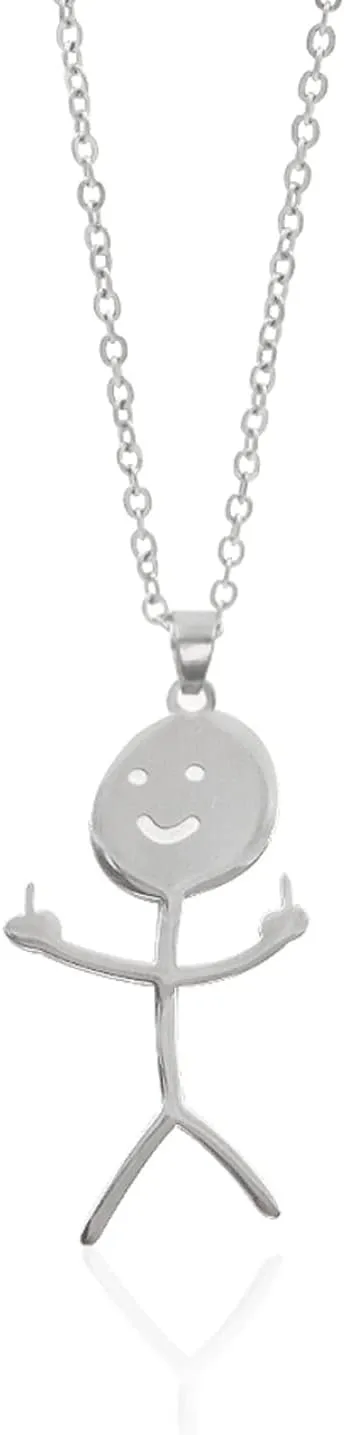 SONGCHANGJEWELRY Personalized Funny Doodle Stainless Steel Necklace - Stainless Steel Smiley Middle Finger Pendant - Handmade Friendship Jewelry - Unique Birthday Gift for Men Women