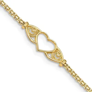 Sonia Jewels Real 14k Yellow Gold Vintage Antiqued Heart Anklet - with Secure Lobster Lock Clasp 10"