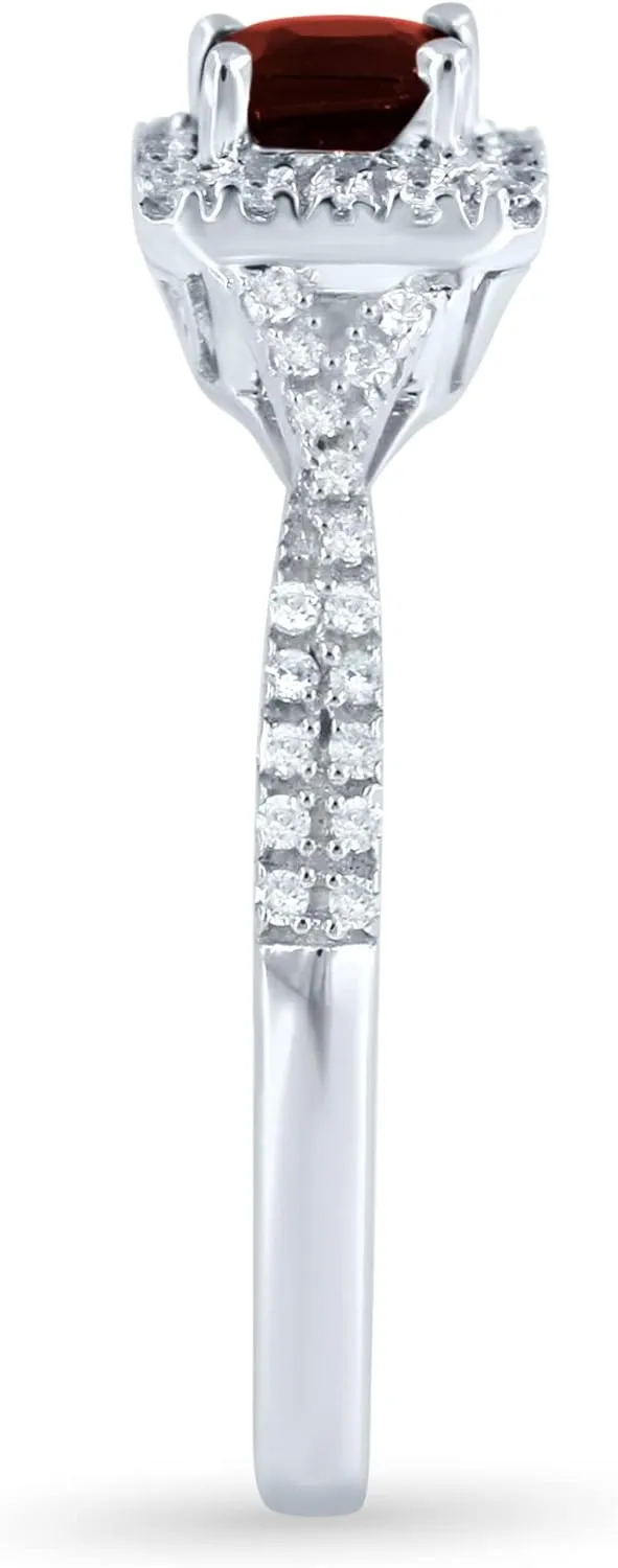 SoulBox 0.72 Carat Natural Princess Red Garnet and Diamond Halo Engagement Ring For Women