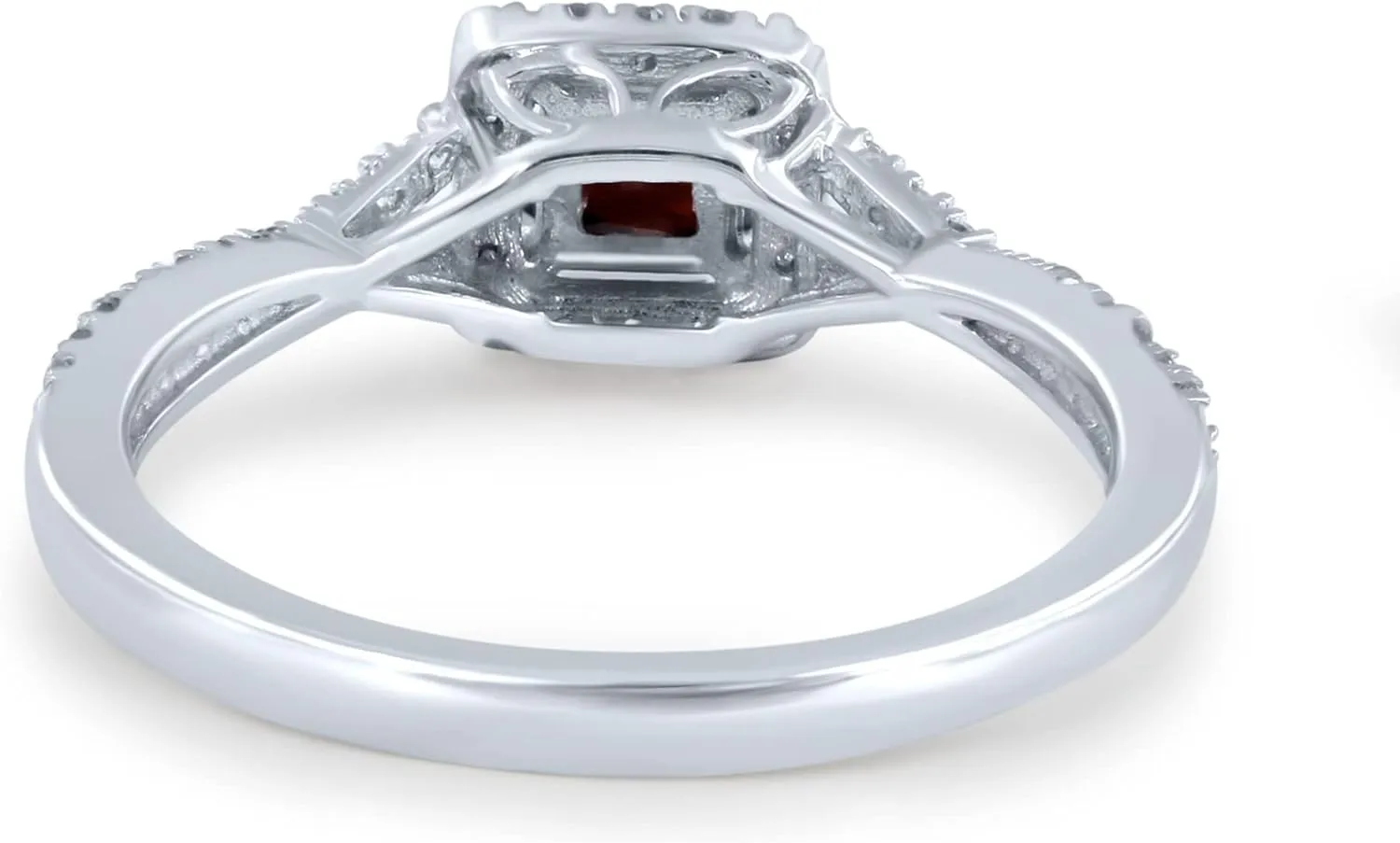 SoulBox 0.72 Carat Natural Princess Red Garnet and Diamond Halo Engagement Ring For Women