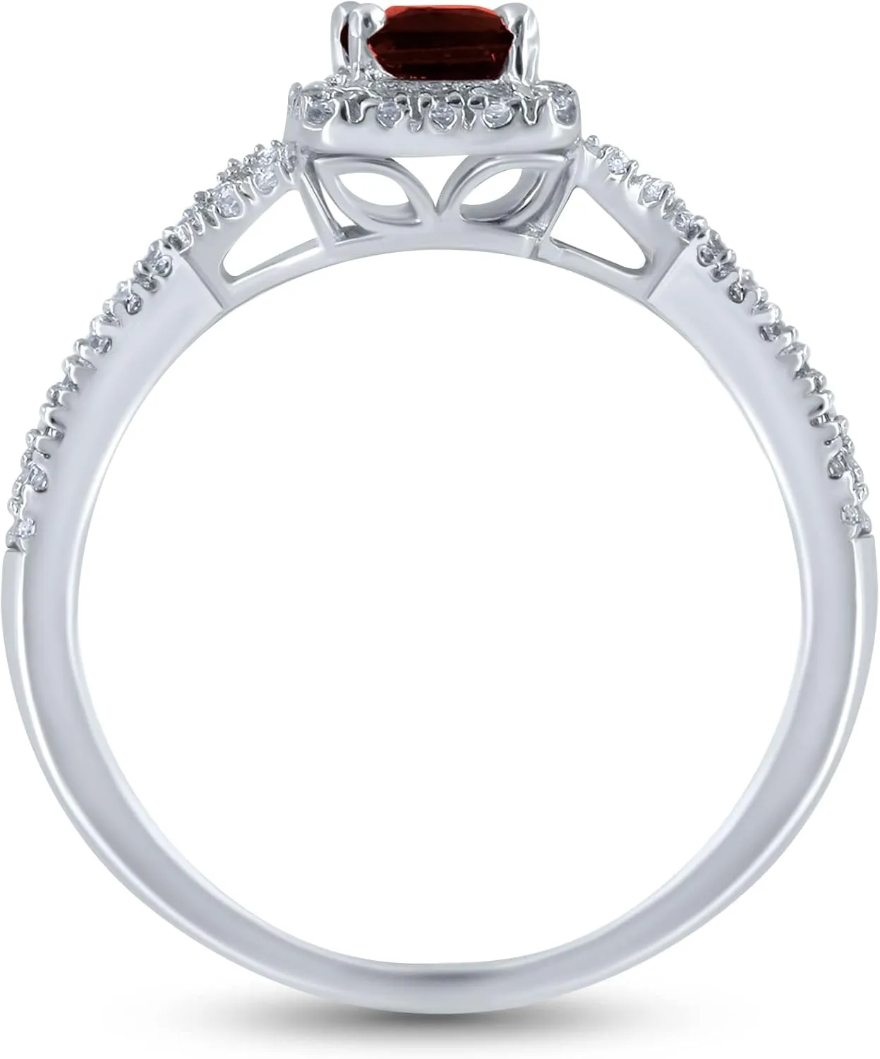 SoulBox 0.72 Carat Natural Princess Red Garnet and Diamond Halo Engagement Ring For Women