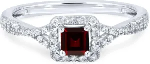 SoulBox 0.72 Carat Natural Princess Red Garnet and Diamond Halo Engagement Ring For Women
