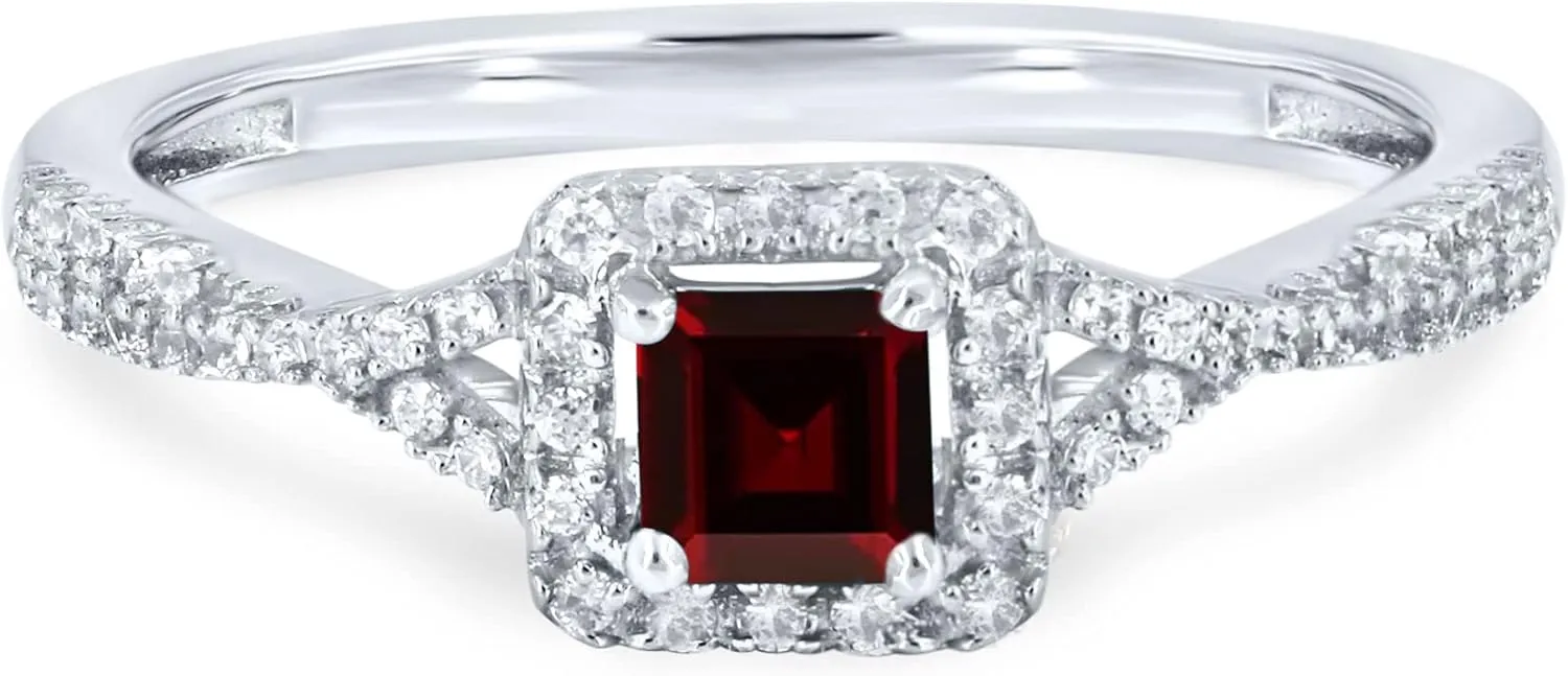 SoulBox 0.72 Carat Natural Princess Red Garnet and Diamond Halo Engagement Ring For Women