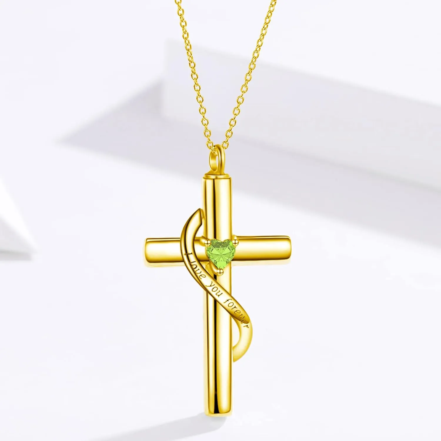 SOULMEET Crystal Cross Necklace for Ashes, Sterling Silver I Love You Forever Birthstone Cross Urn Necklaces for Ashes Keepsake Cremation Jewelry for Pet Human Ashes