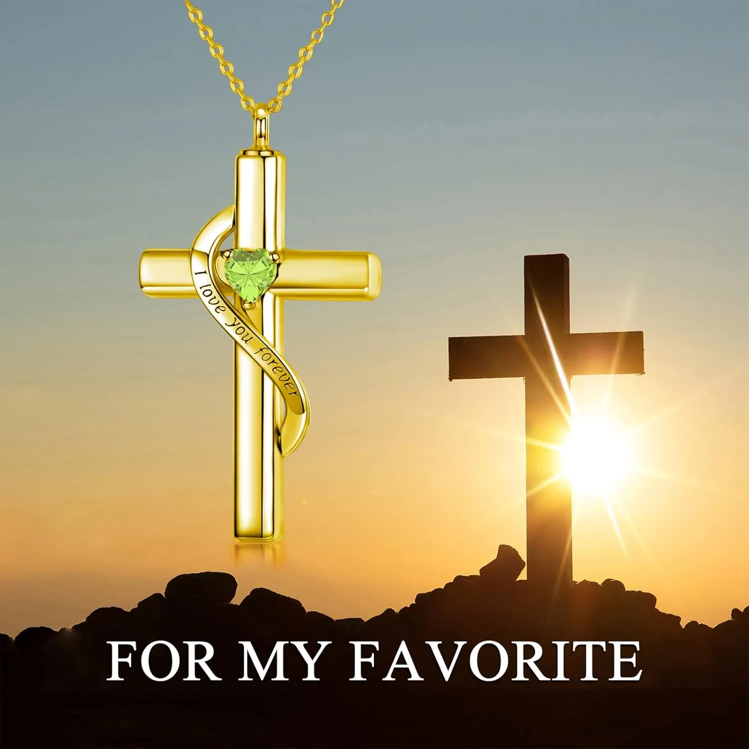 SOULMEET Crystal Cross Necklace for Ashes, Sterling Silver I Love You Forever Birthstone Cross Urn Necklaces for Ashes Keepsake Cremation Jewelry for Pet Human Ashes