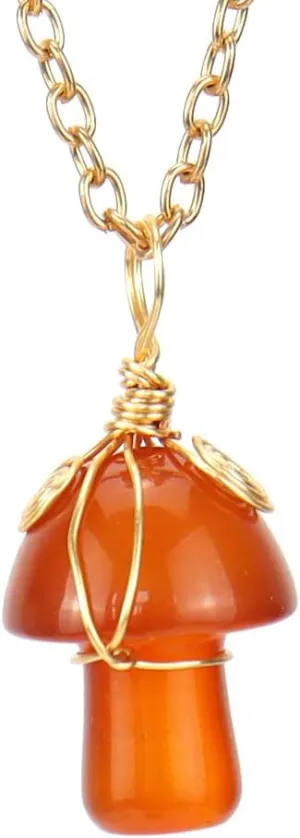 Soyzvteo Mushroom Healing Crystal Stone Necklace Wire Wrapped Mushroom Crystal Pendant Necklace Adjustable Link Chain Quartz Stone Necklace Lucky Amulet Jewelry