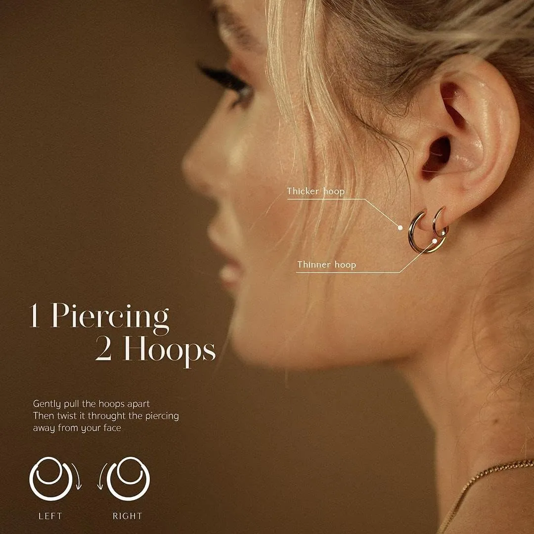 Spiral Hoop Twist Double Earrings - 14K Helix Spiral Earrings, Double Piercing Earrings, Faux Double Hoop Earrings, Tiny Twist Earrings for Women