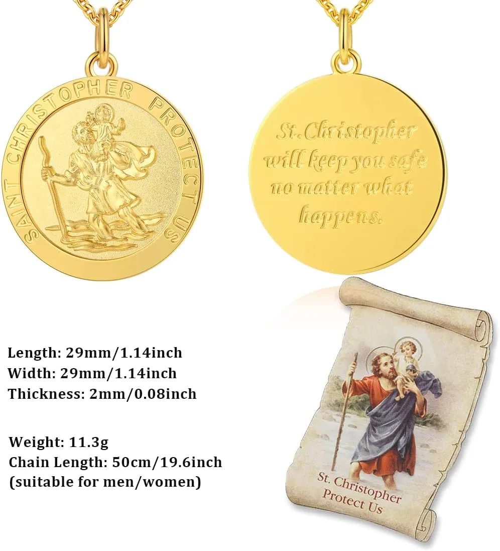 St Christopher Necklace Saint Necklace St Necklace Saint Christopher Medal for Men Sterling Silver Saint Christopher Medal Necklace Antique Religious Protector Talisman Necklace