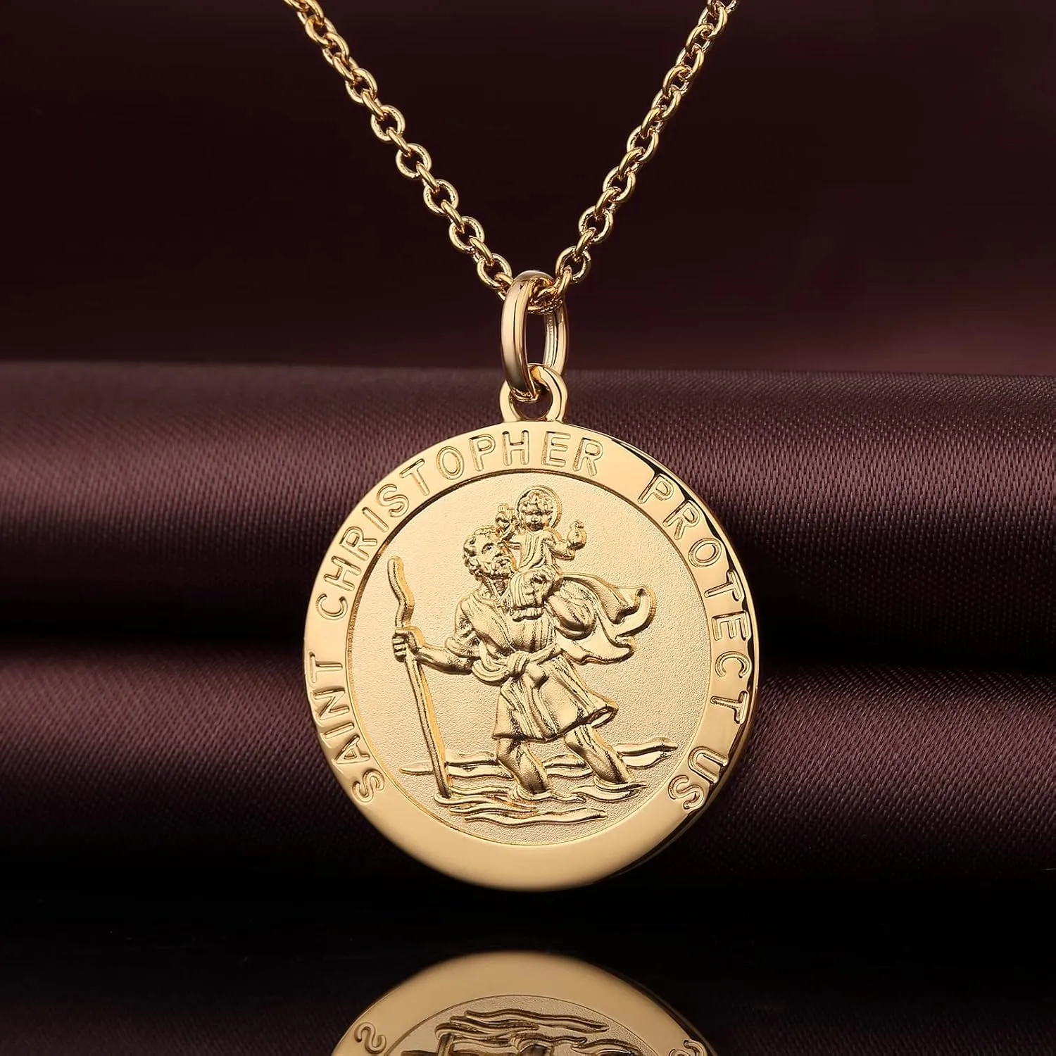 St Christopher Necklace Saint Necklace St Necklace Saint Christopher Medal for Men Sterling Silver Saint Christopher Medal Necklace Antique Religious Protector Talisman Necklace