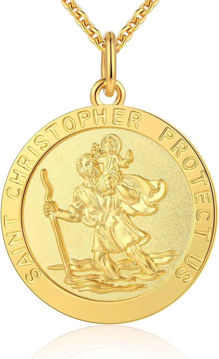 St Christopher Necklace Saint Necklace St Necklace Saint Christopher Medal for Men Sterling Silver Saint Christopher Medal Necklace Antique Religious Protector Talisman Necklace